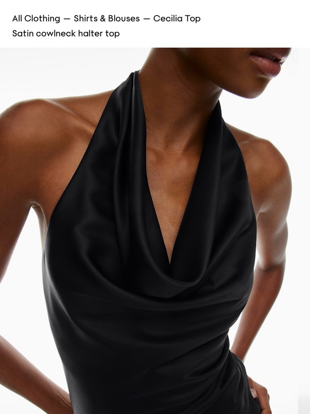Aritzia Cecilia Satin Cowlneck Halter Top - Black